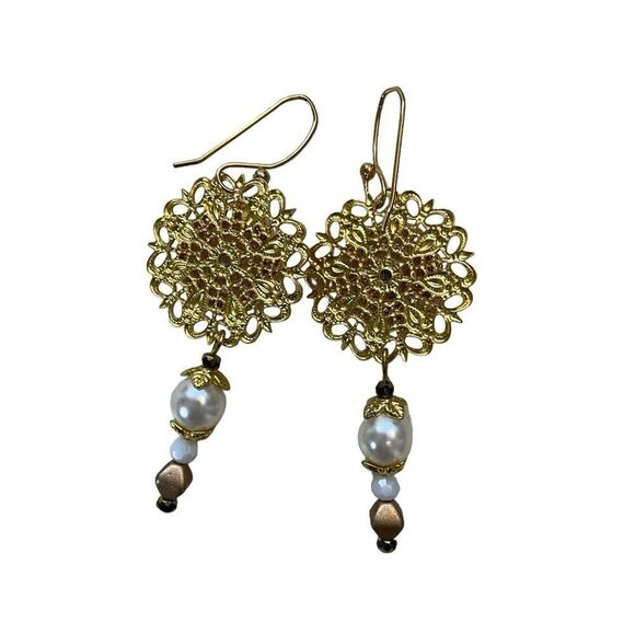 Fashion Earrings Goldtone Dangle Pierced Beaded Crystal - Picture 5 of 5